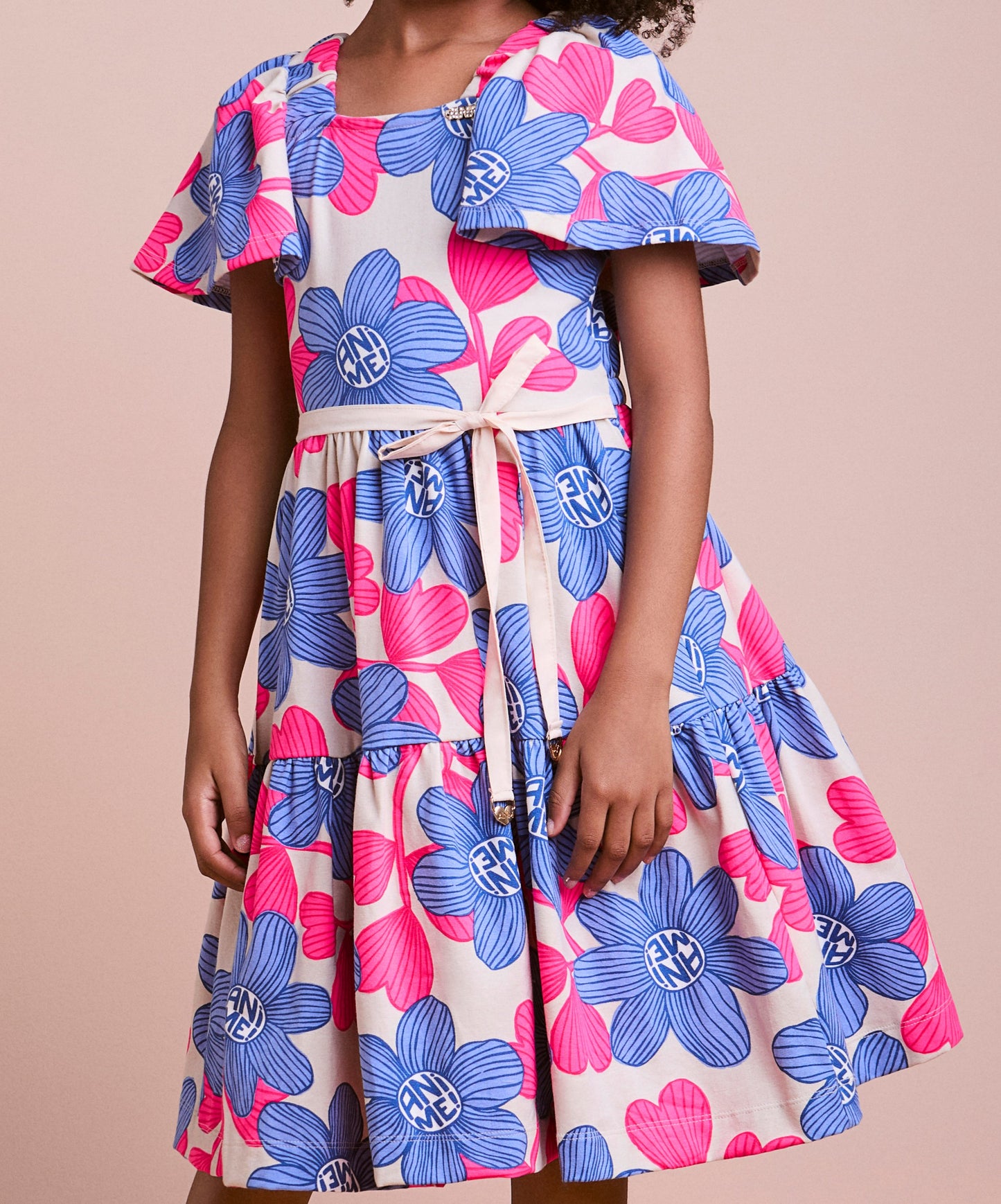 Vestido Infantil Mangas Amplas Flores Azuis - Animê