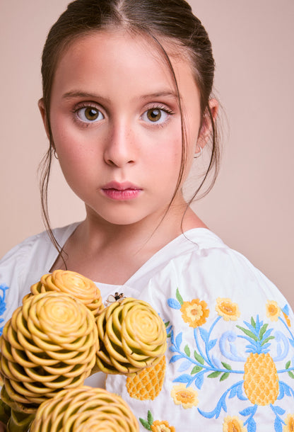 Vestido Infantil Conceito Babados Bordado Abacaxi - Animê