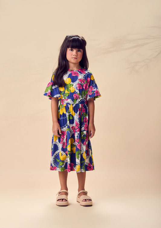 Vestido Infantil Estampa Primavera Floral e Limões - Animê - Pré Venda