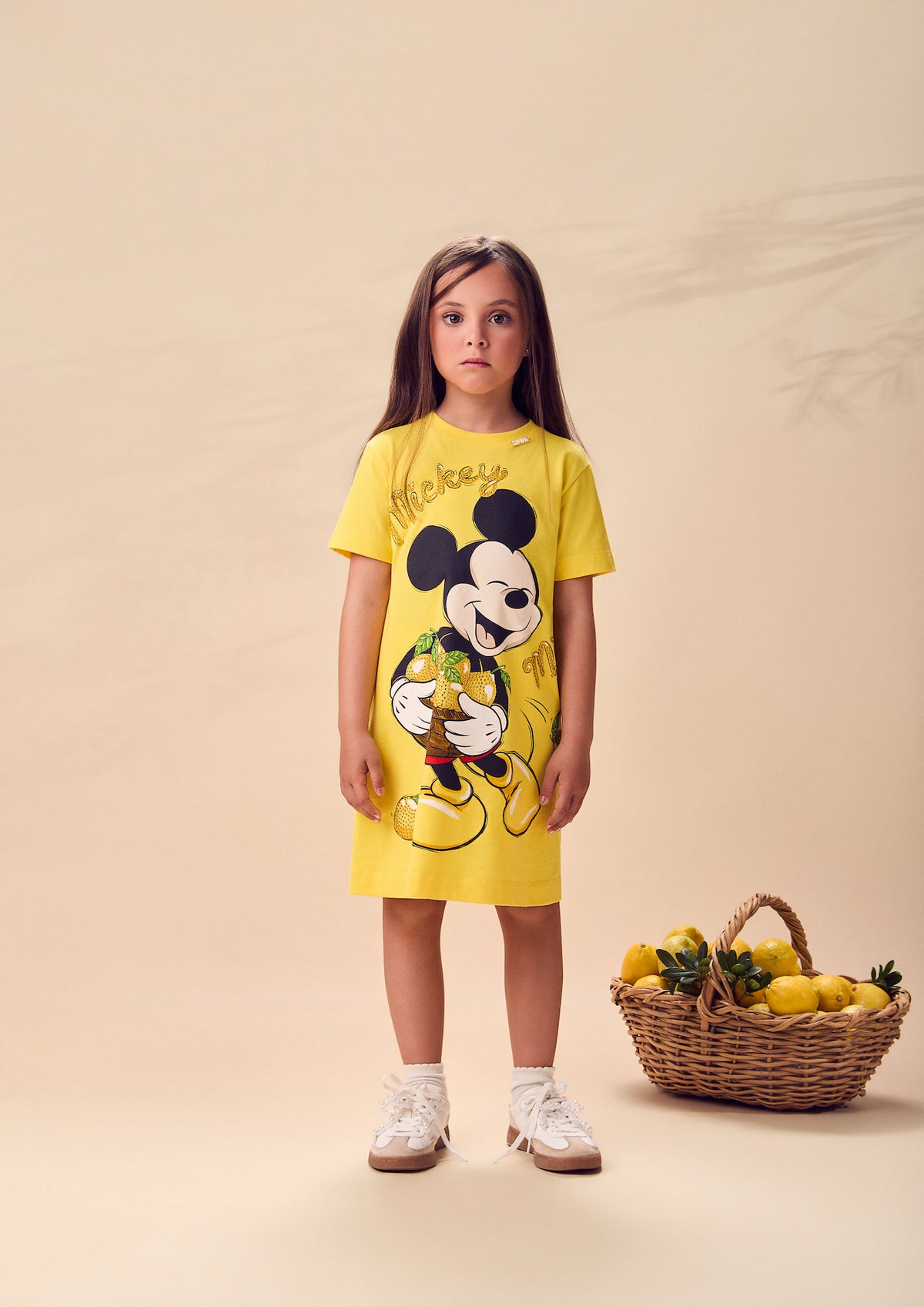 Vestido Infantil Disney Amarelo Mickey e Minnie Limões - Animê