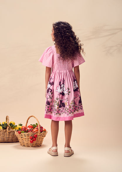 Vestido Infantil Rosa Listrado Minnie Floral - Animê