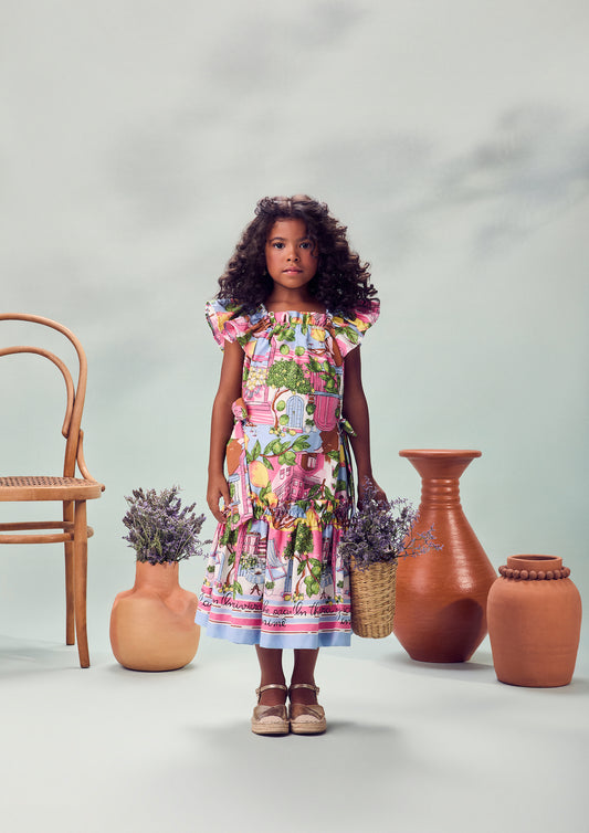 Vestido Infantil Estampa Limões Laços Laterais - Animê