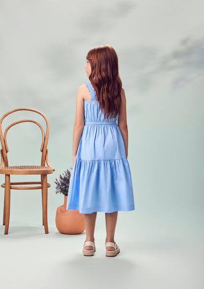 Vestido Infantil Azul Claro Rendinha Laço Maxxi - Animê
