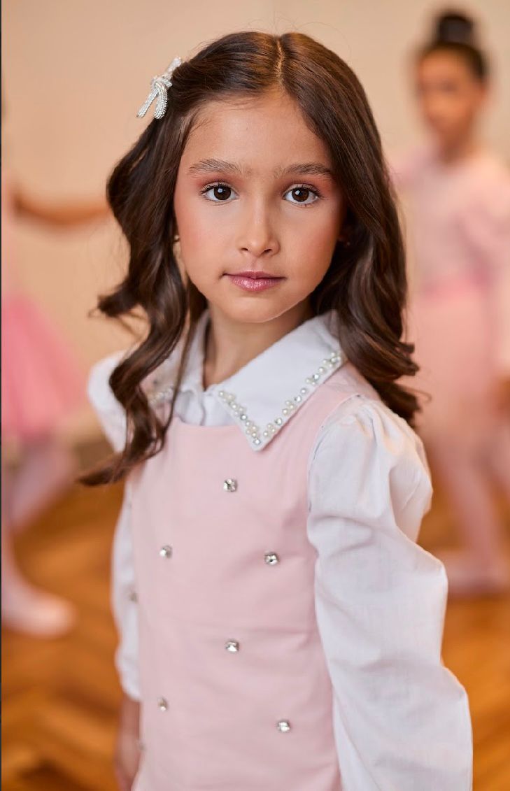 Vestido Infantil Ballet Com Cristais Rosa Com Camisa Gola Cristais Branca - Gabriela Aquarela