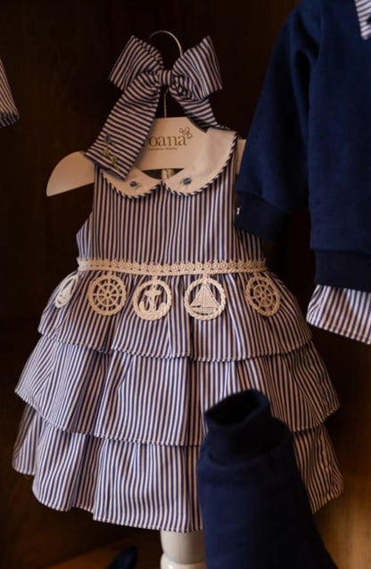 Vestido Bebê Marinheira Golinha, Lacinhos e Aplicações - Roana PRÉ-VENDA