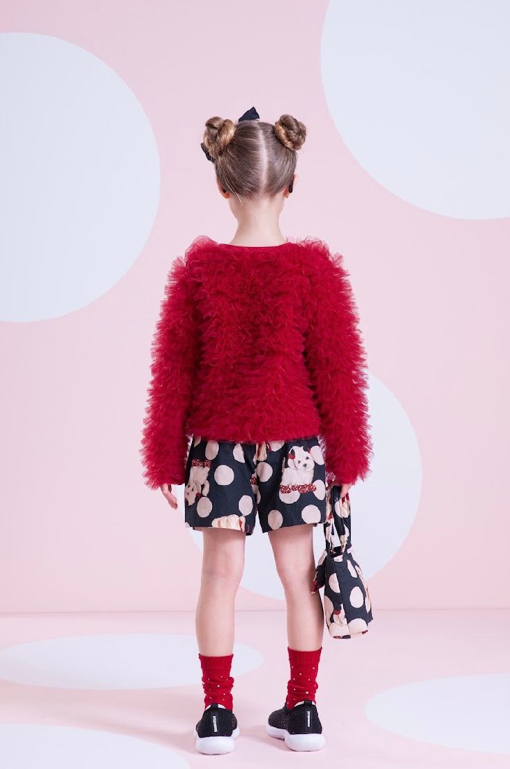 Conjunto Infantil Blusa Lacinhos Cristais Bala de Cereja e Shorts  Algodão Cachorrinhos & Lacinhos Preto - Pituchinhus