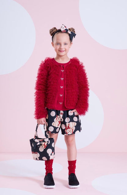 Conjunto Infantil Blusa Lacinhos Cristais Bala de Cereja e Shorts  Algodão Cachorrinhos & Lacinhos Preto - Pituchinhus