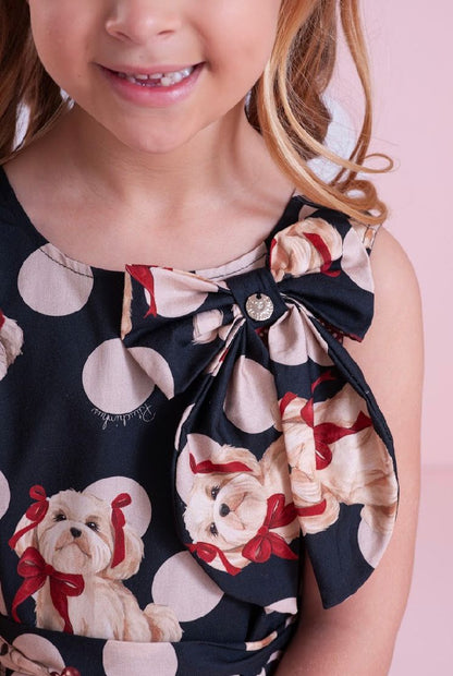 Vestido Algodão Cachorrinhos & Lacinhos Preto - Pituchinhus