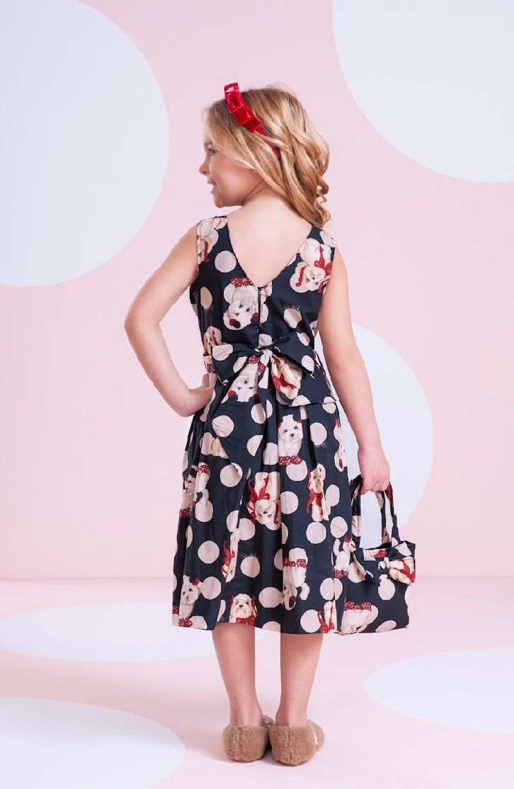 Vestido Algodão Cachorrinhos & Lacinhos Preto - Pituchinhus