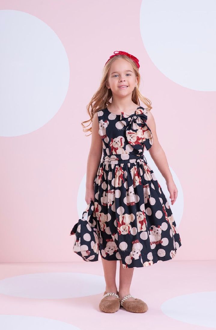 Vestido Algodão Cachorrinhos & Lacinhos Preto - Pituchinhus