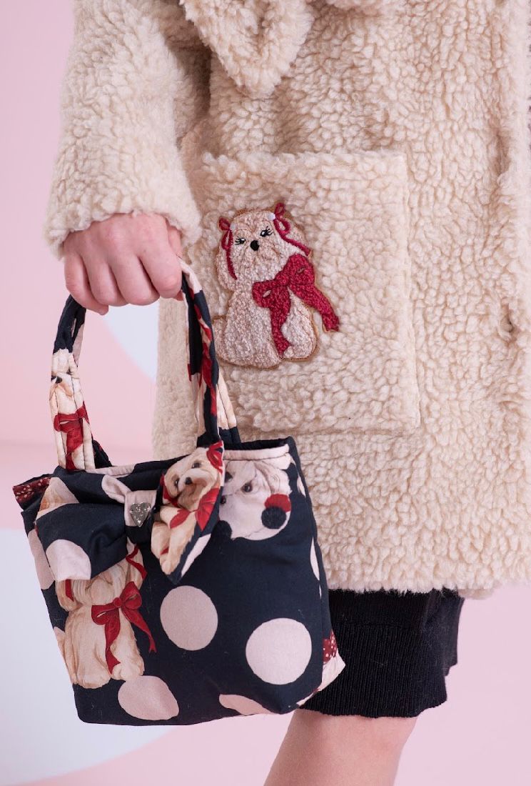 Bolsa Infantil Puffer Cachorrinhos & Lacinhos Preto - Pituchinhus