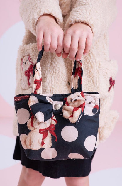 Bolsa Infantil Puffer Cachorrinhos & Lacinhos Preto - Pituchinhus