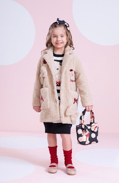 Casaco Infantil Conceito Pele Carneiro Patches e Laços - Pituchinhus