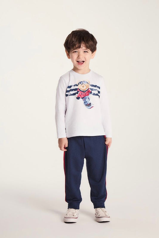 Conjunto Bebê Camiseta ML Ursinho Ski e Calça Moletom Marinho - Um Mais Um