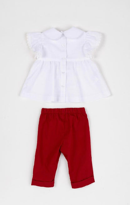 Conjunto Bebê Clássico Bata Golinha e Calça Vermelha - Um Mais Um