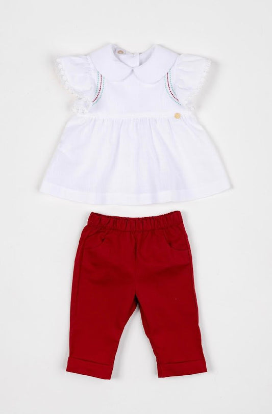 Conjunto Bebê Clássico Bata Golinha e Calça Vermelha - Um Mais Um