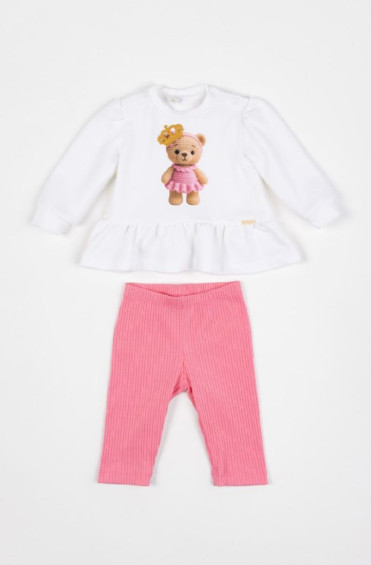 Conjunto Bebê Blusa Moletinho Urso e Calça Legging Canelada - Um Mais Um
