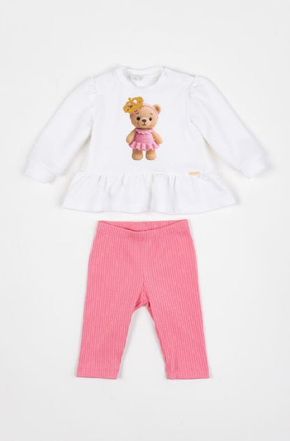 Conjunto Bebê Blusa Moletinho Urso e Calça Legging Canelada - Um Mais Um