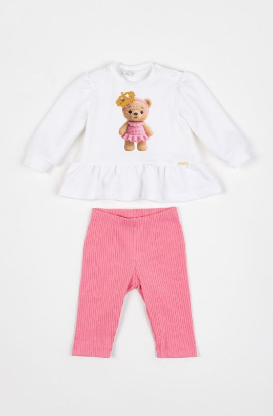 Conjunto Bebê Blusa Moletinho Urso e Calça Legging Canelada - Um Mais Um