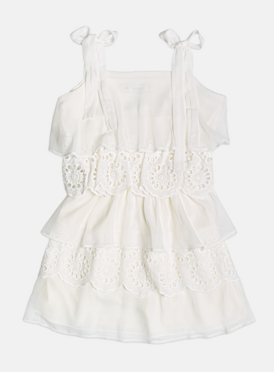 Vestido Infantil Off- White Alça de Laço com Detalhes em Bordado - Authoria