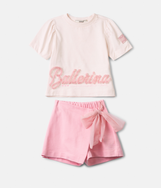 Conjunto Infantil Blusa Ballerina Short Saia Rosa - Animê