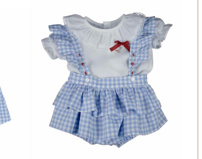 Jardineira Bebê Clássica Xadrez Azul Body Branco Golinha - Roana