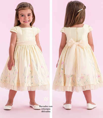Vestido Infantil Festa Tule Flores Amarelo - Petit Cherie