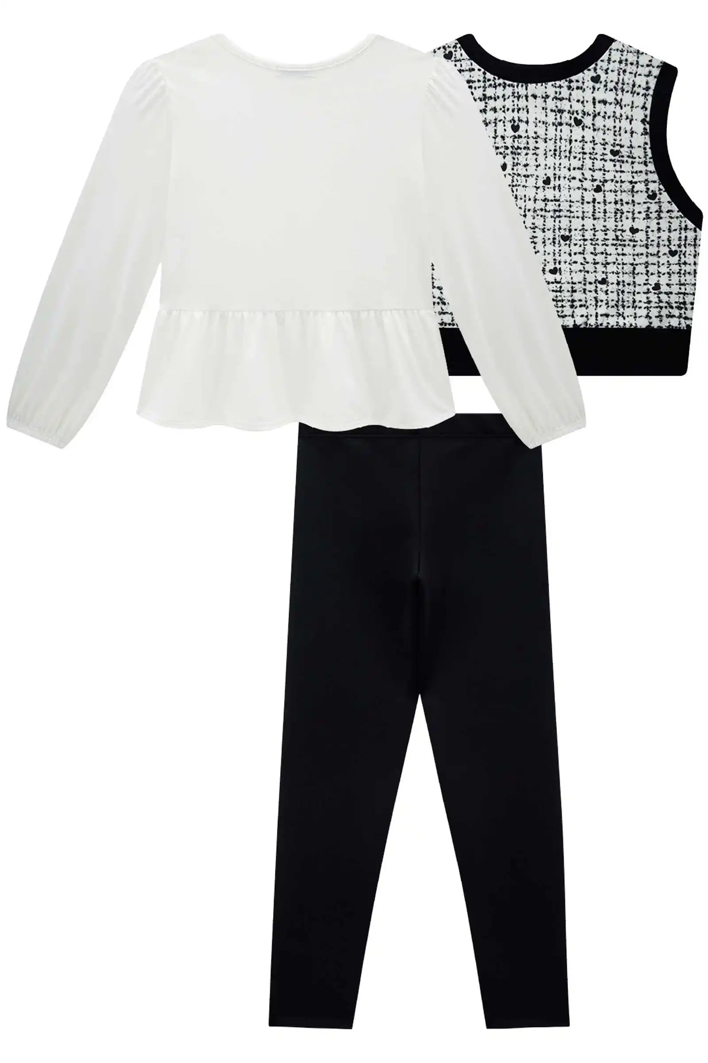Conjunto Infantil Trio Blusa Comfy, Colete Tweed Molecotton e Legging Fly Tech Preta  - Infanti