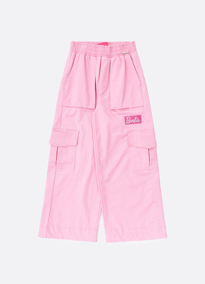Calça Infantil Cargo Sarja Patches Barbie Rosa Romântico - Pituchinhus