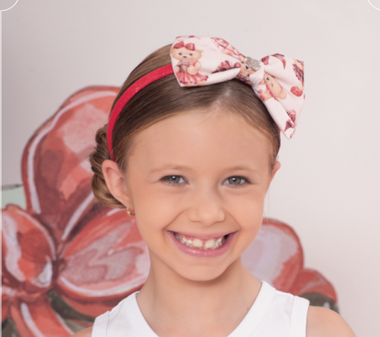 Tiara Infantil Vermelha com Estampa de Ursinha Natal - Pituchinhus