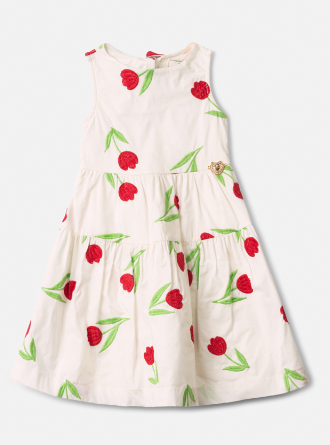 Vestido Infantil Tricoline Vermelho Bordado - Animê