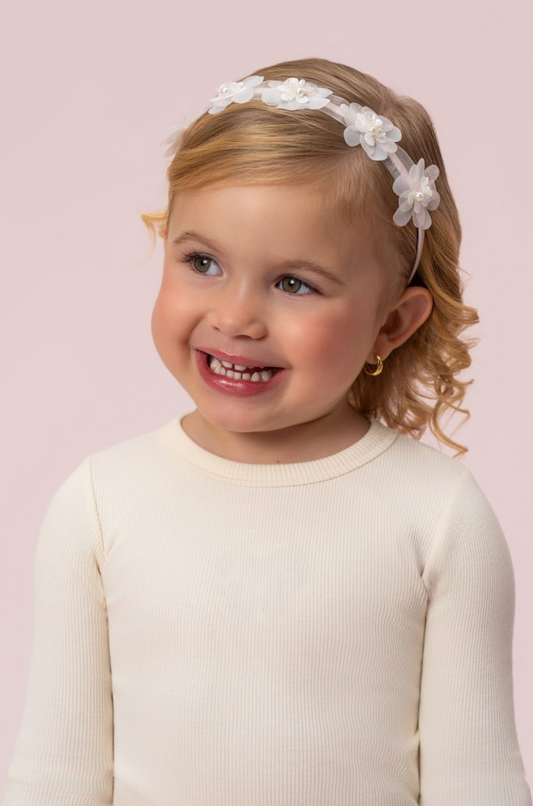 Tiara Infantil Flores 3D Tule Rosa - Petit Cherie