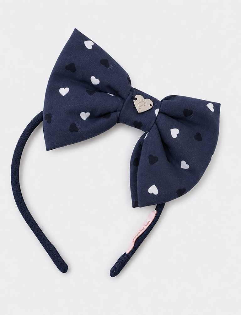 Tiara Infantil Algodão Estampado Mini Coração Branco e Azul - Pituchinhus