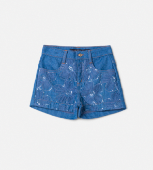 Shorts Infantil Bordado Tule Flores - Animê