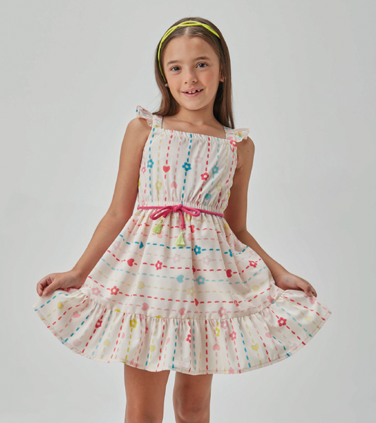 Vestido Infantil Algodão Estampado Cintinho - Beabá PRÉ-VENDA