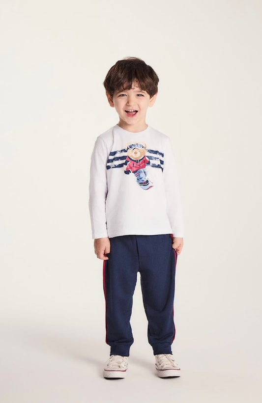 Conjunto Bebê Camiseta ML Ursinho Ski e Calça Moletom Marinho - Um Mais Um