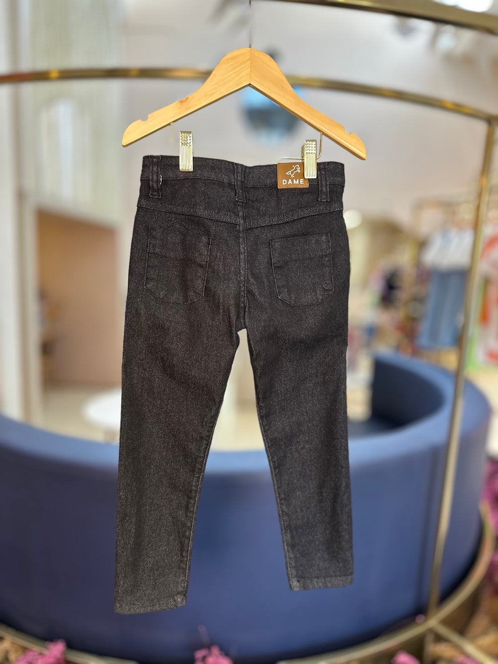 Conjunto Infantil Camisa Tricoline Azul e Calça Social Sarja Flex Preta - Dame