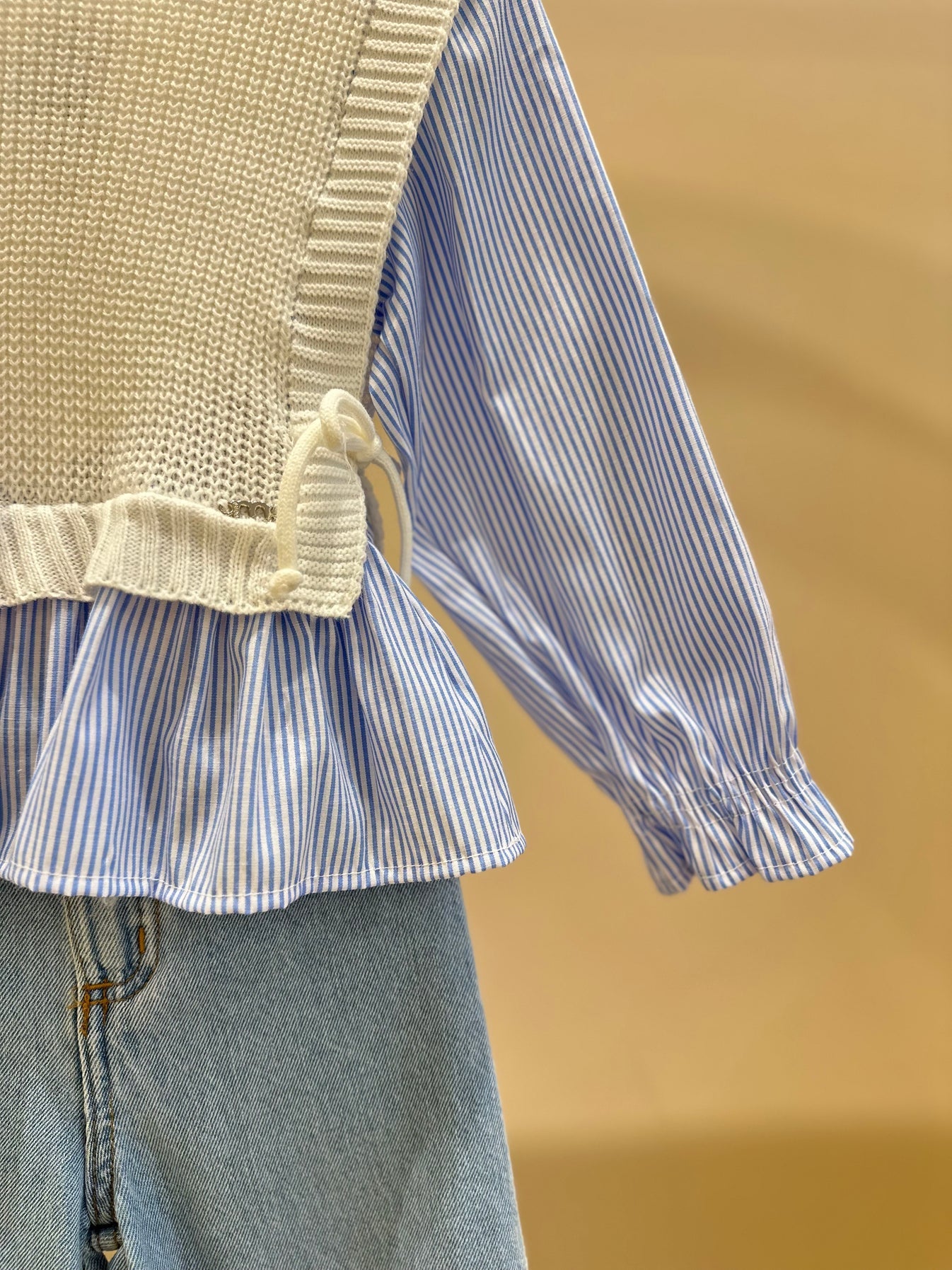 Camisa Sobreposição Colete Infantil Tricot Off White - Momi