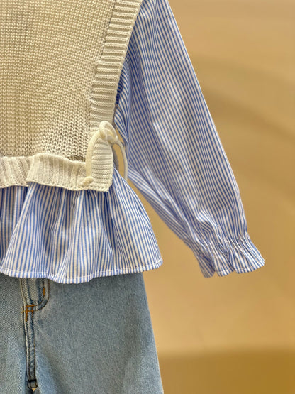 Camisa Sobreposição Colete Infantil Tricot Off White - Momi