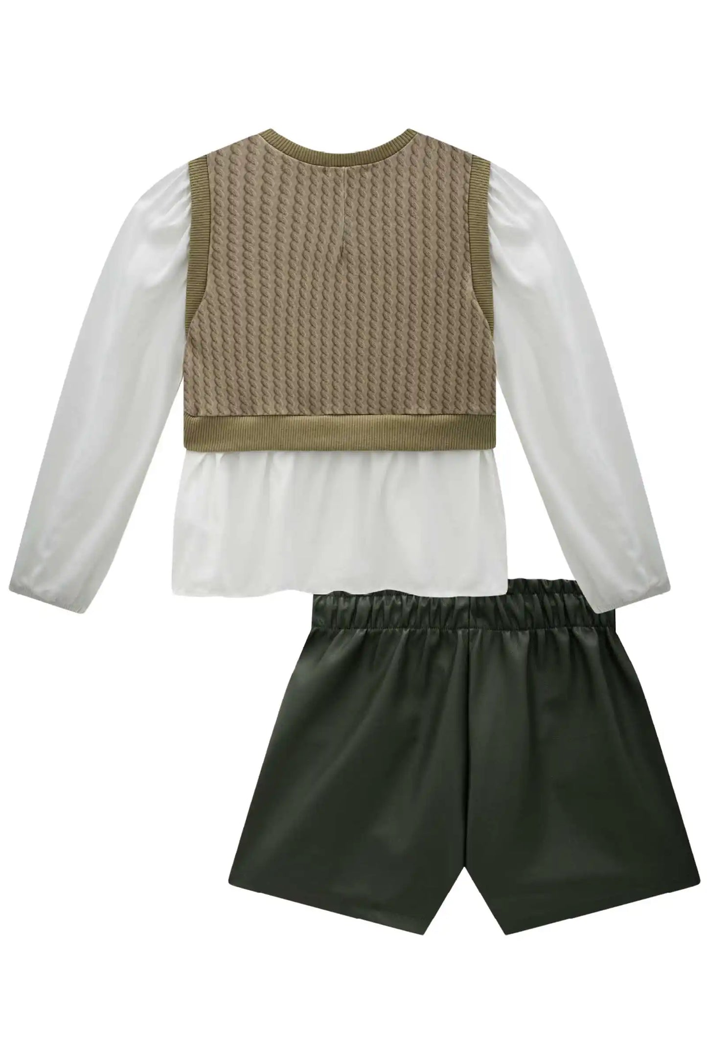Conjunto Camisa Sobreposição e Shorts  Couro Tech Verde - Infantil