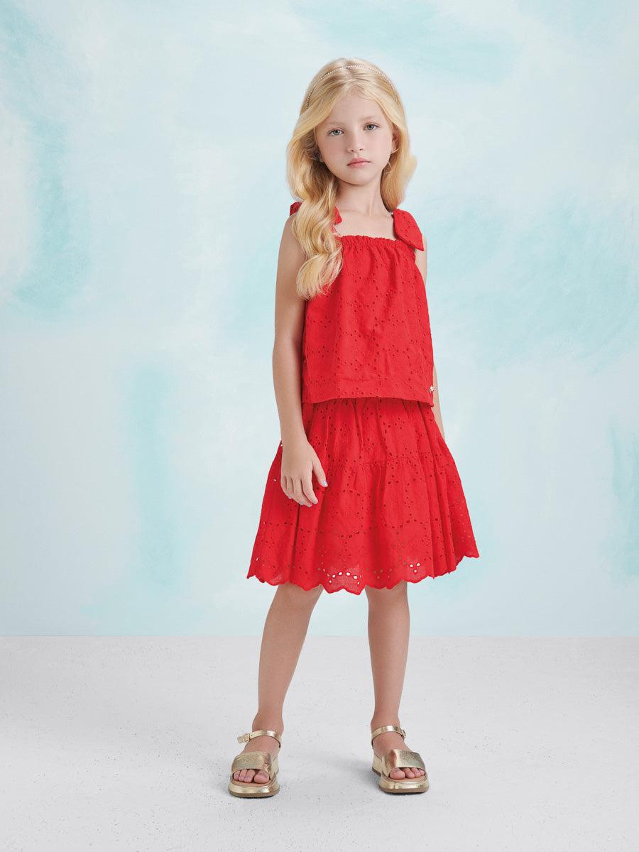 Conjunto blusa com laços nas alças e saia em laise Animê - Gracia