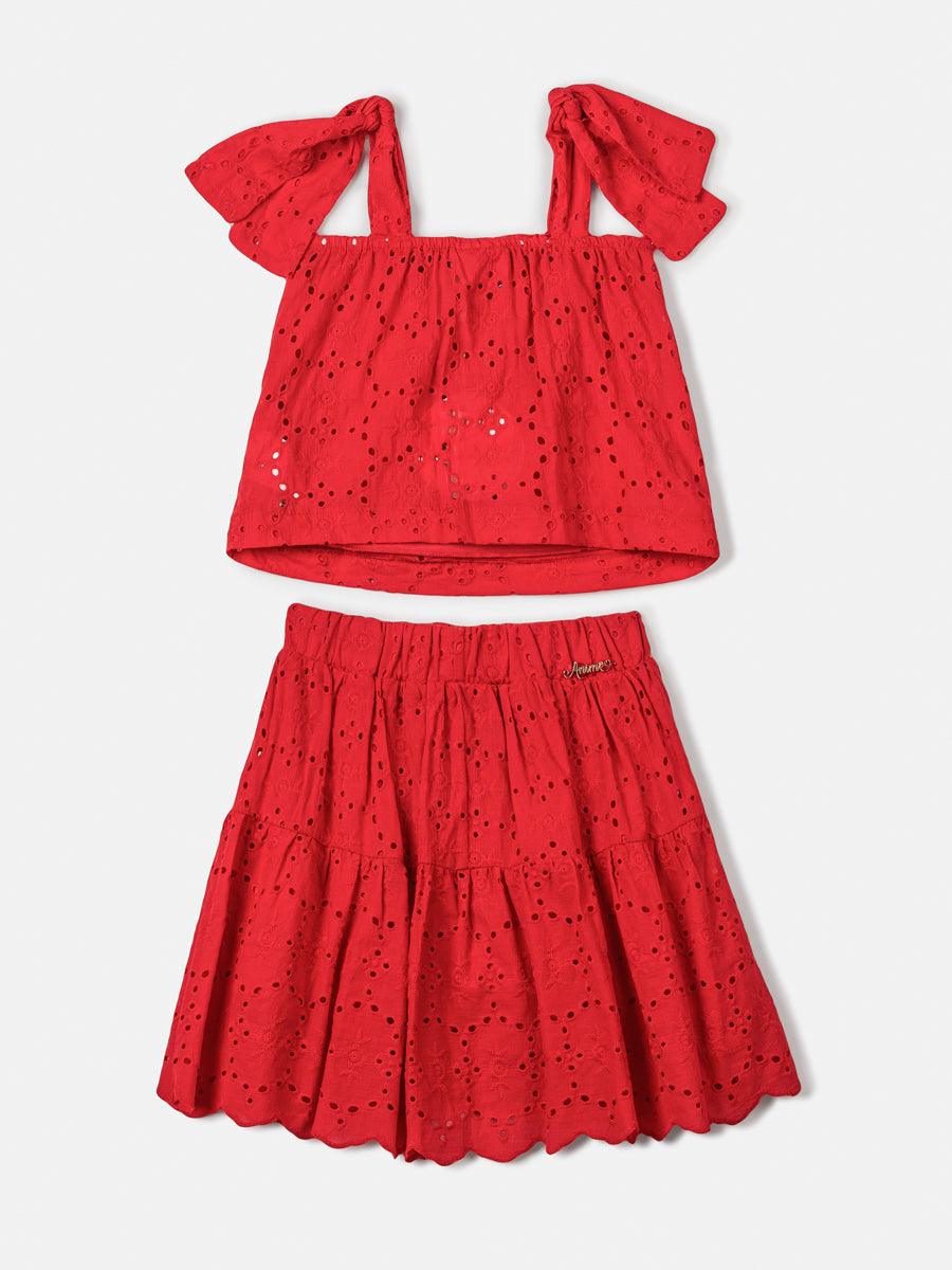 Conjunto blusa com laços nas alças e saia em laise Animê - Gracia