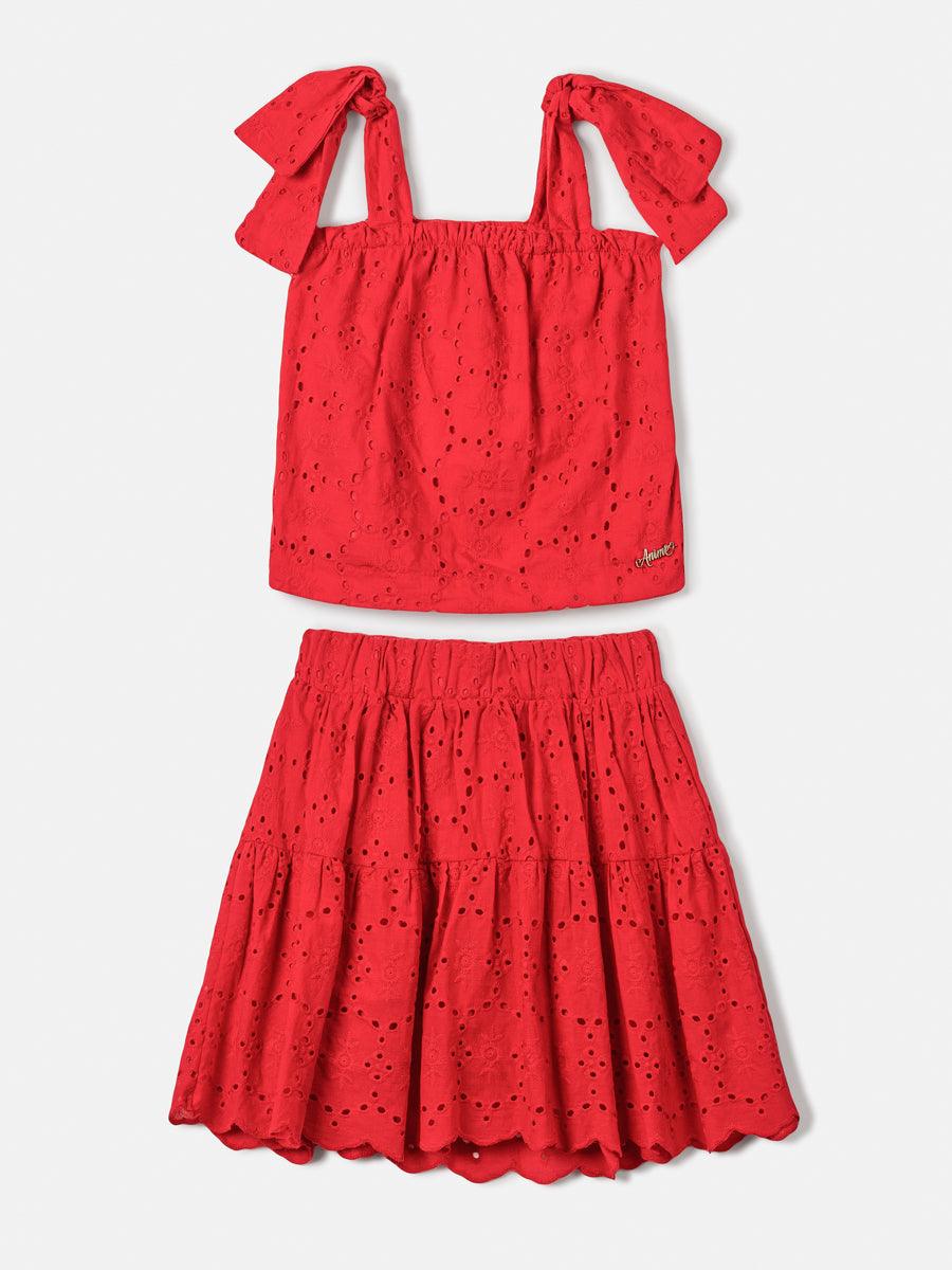 Conjunto blusa com laços nas alças e saia em laise Animê - Gracia