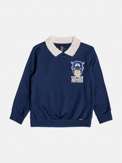 Conjunto Infantil Casaco Gola Polo e Bermuda Jeans Patchs Marvel - Youccie