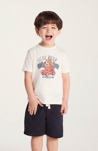 Conjunto Infantil Camiseta Algodão Little Racer e Bermuda Sarja Marinho - Um Mais Um