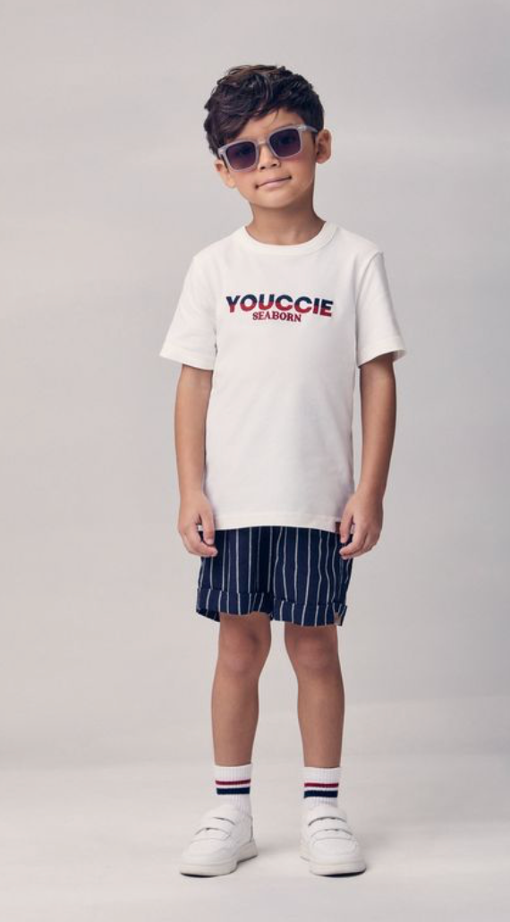 Conjunto Infantil T-shirt Seaborn e Bermuda Listrada - Youccie PRÉ-VENDA