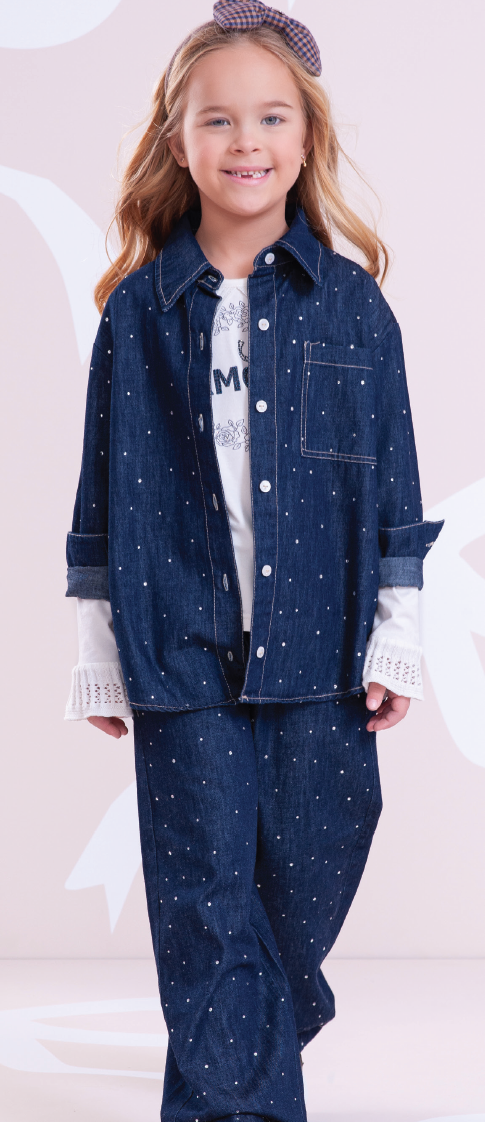 Conjunto Infantil Camisa e Calça Jeans & Cristais - Pituchinhus PRÉ-VENDA