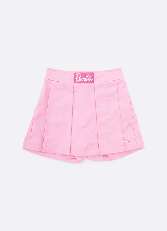 Saia Infantil Sarja Pregas Patche Barbie Rosa Romântico - Pituchinhus