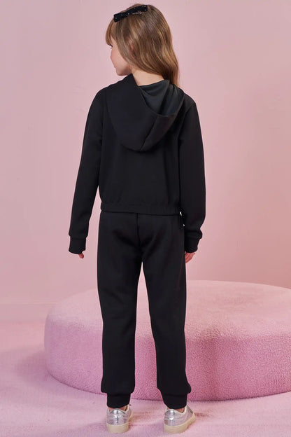 Conjunto Infantil Blusão Boxy Lacinhos Strass e Calça Jogger Tecnonew Preto - Infanti