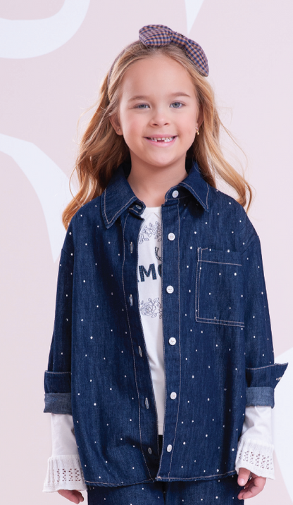 Camisa Infantil Jeans Cristais  - Pituchinhus